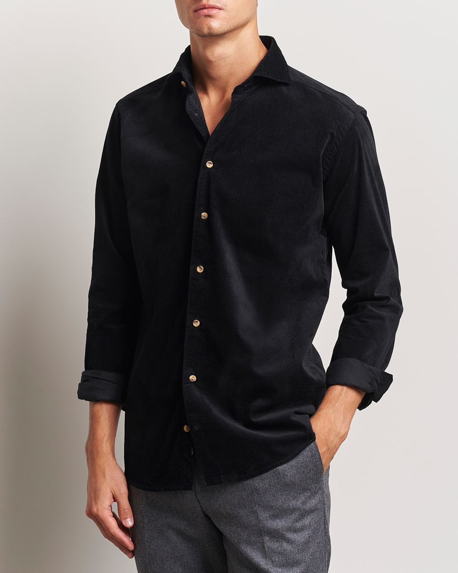 Mies | Vakosamettipaidat | Eton | Slim Fit Fine Wale Corduroy Shirt Black