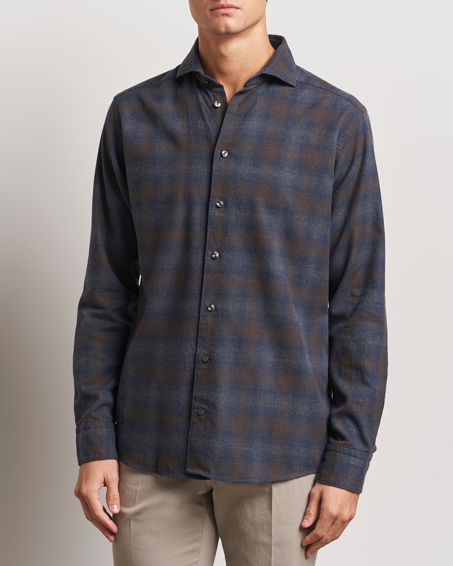 Mies |  | Eton | Slim Fit Checked Flannel Shirt Navy Blue