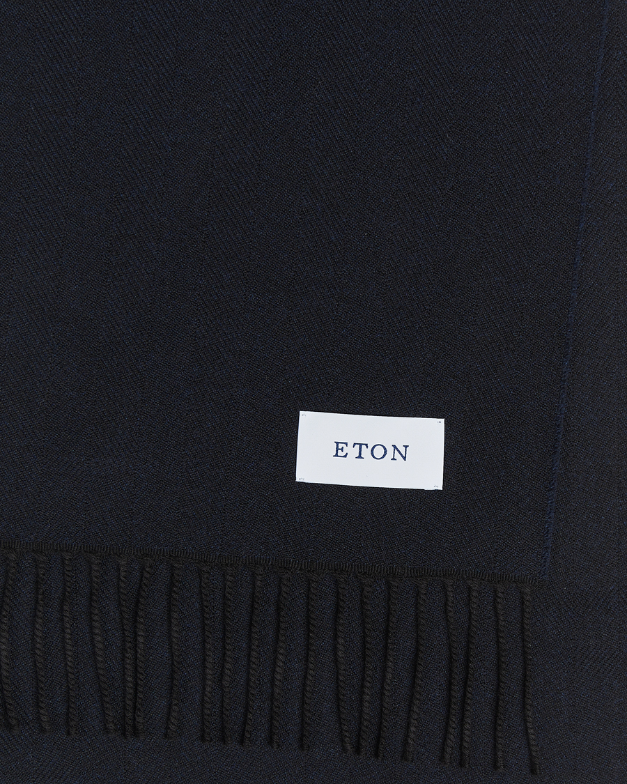 Mies |  | Eton | Merino Wool Herringbone Scarf Navy Blue