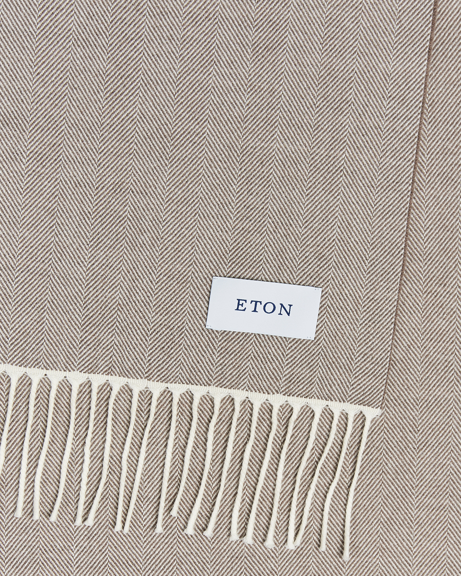 Mies |  | Eton | Merino Wool Herringbone Scarf Beige