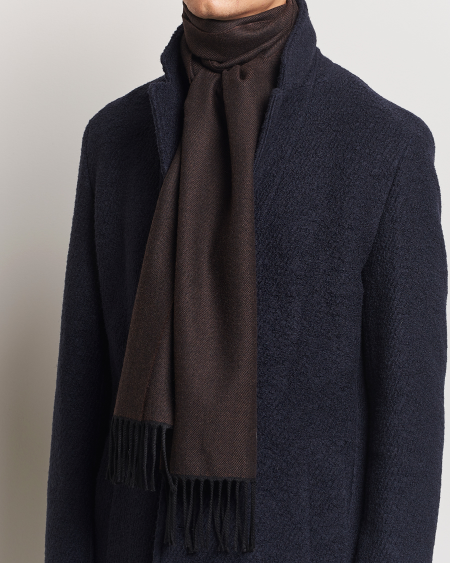 Mies |  | Eton | Merino Wool Herringbone Scarf Dark Brown