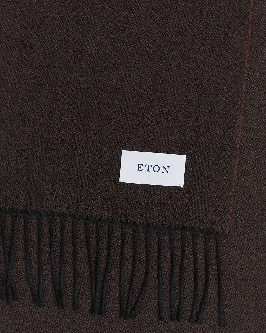 Mies |  | Eton | Merino Wool Herringbone Scarf Dark Brown