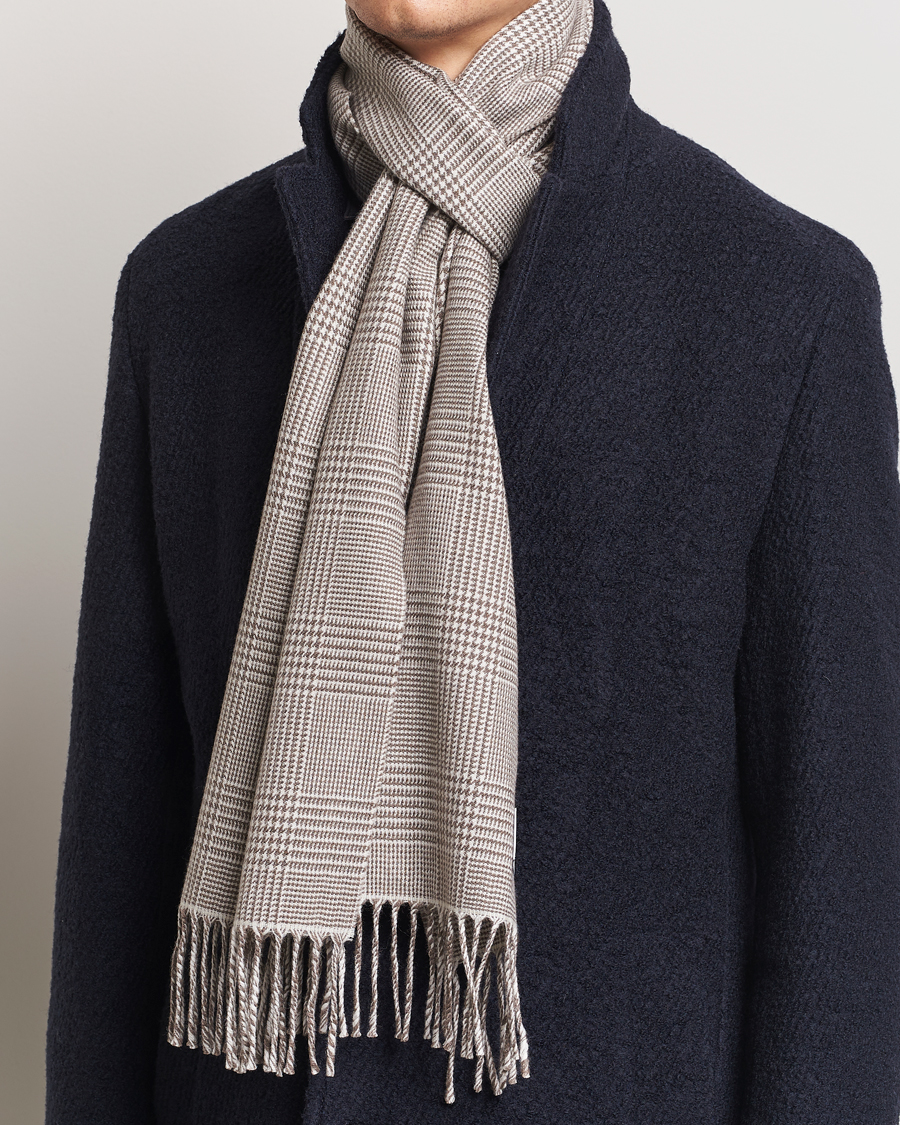 Mies |  | Eton | Merino Wool Prince Of Wales Scarf Beige