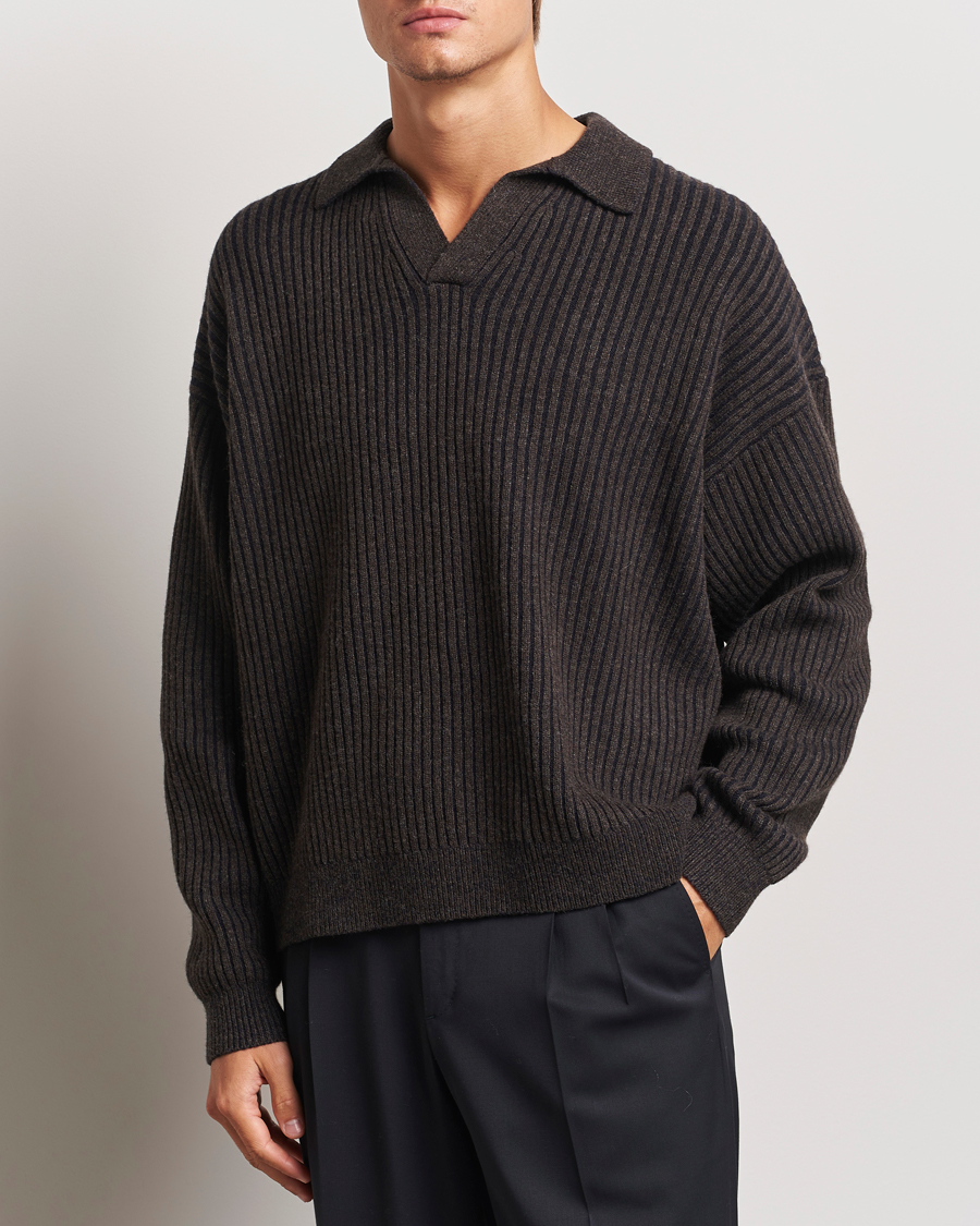 Mies |  | Filippa K | Rib Knitted Polo Shirt Mocha/Navy