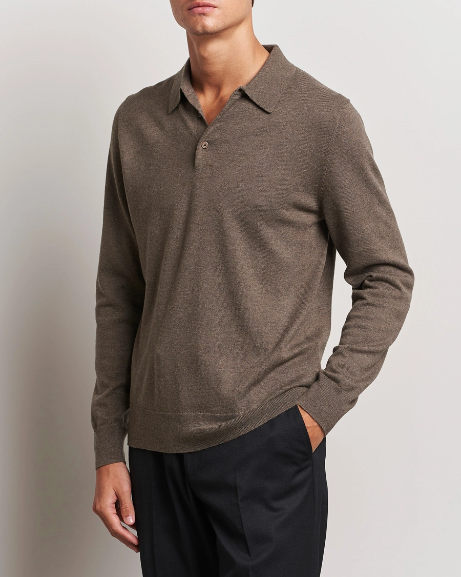 Mies |  | Filippa K | Knitted Polo Shirt Dark Sage Melange