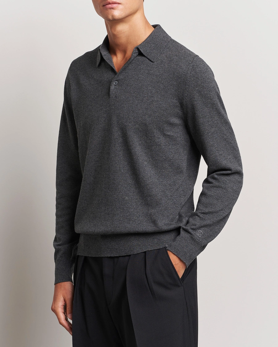 Mies |  | Filippa K | Knitted Polo Shirt Dark Grey Melange