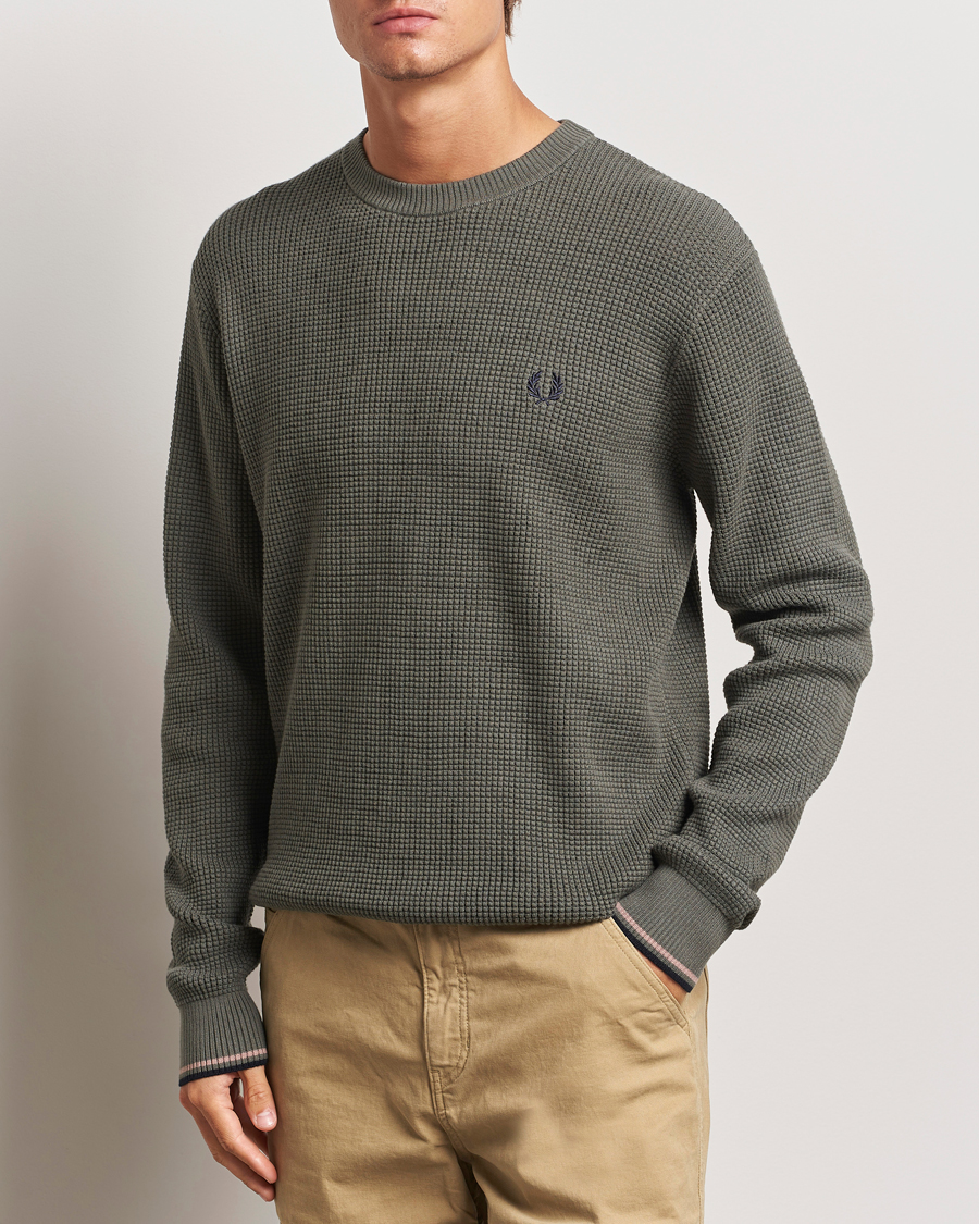 Mies |  | Fred Perry | Waffle Stitch Jumper Field Green