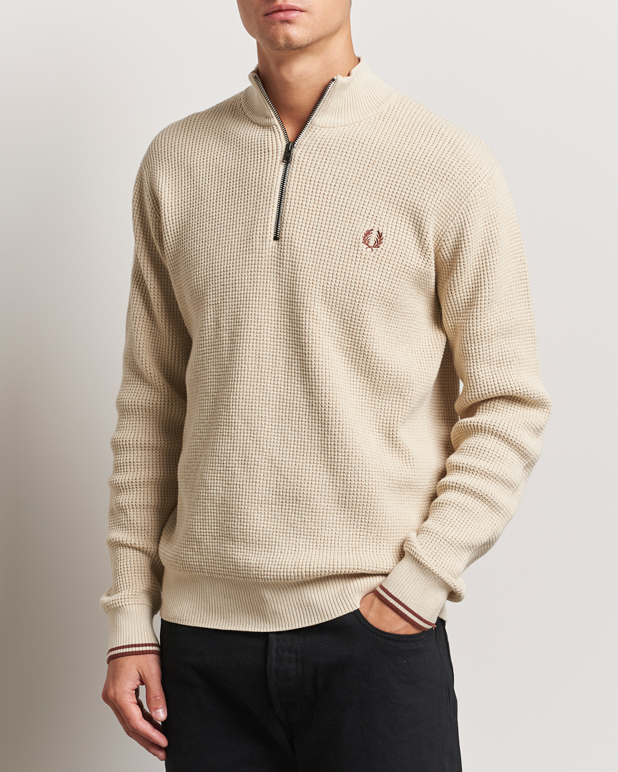 Mies |  | Fred Perry | Waffle Stitch Half Zip Oatmeal