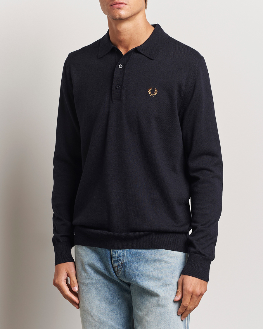 Mies | Kaulukselliset neuleet | Fred Perry | Knitted Long Sleeve Polo Navy