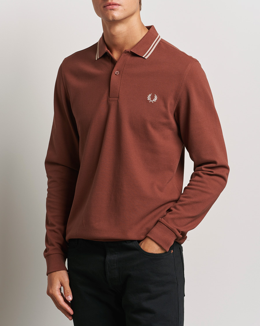 Mies | Pitkähihaiset pikeepaidat | Fred Perry | Twin Tipped Long Sleeve Polo Shirt Whiskey Brown