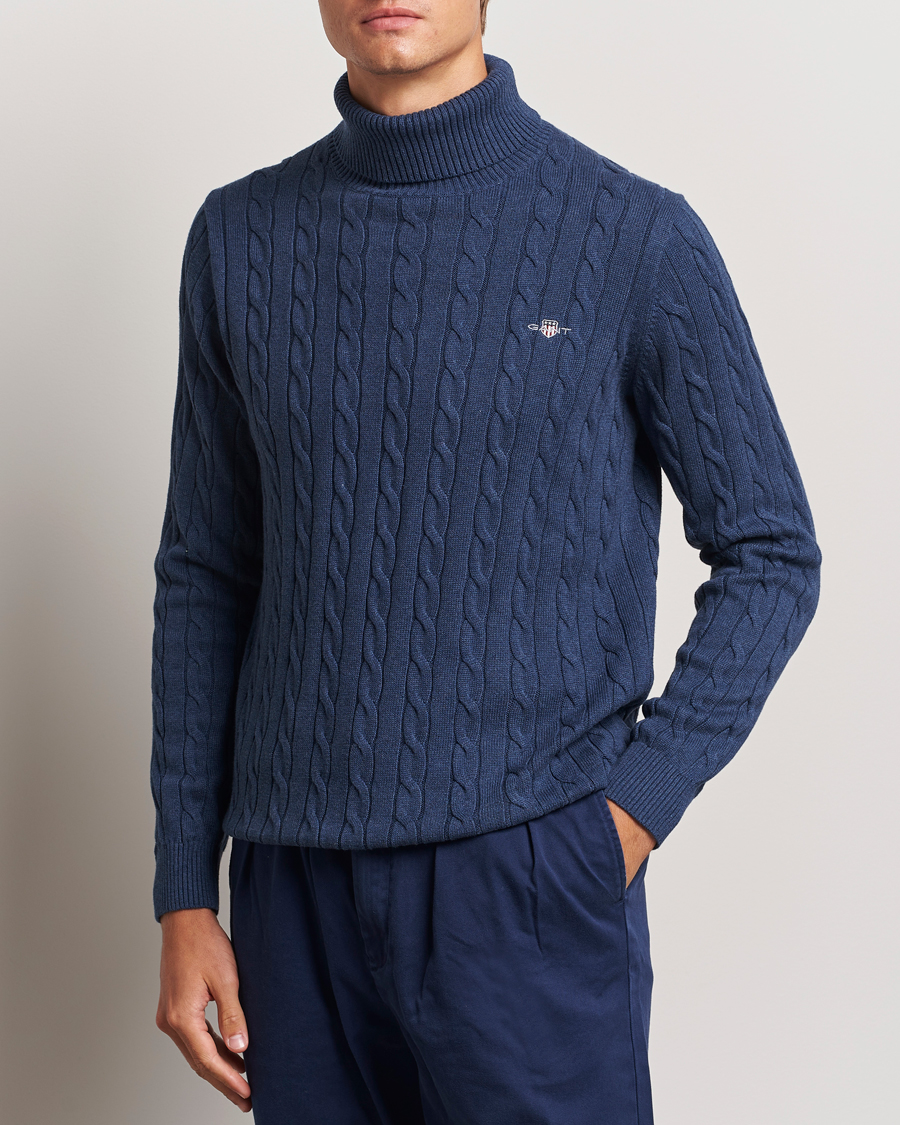 Mies |  | GANT | Cotton Cable Turtle Neck Dark Jeans Blue Melange