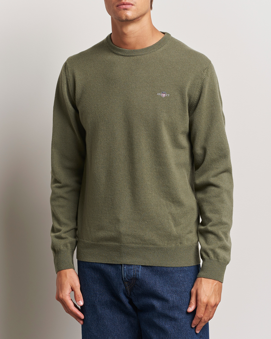 Mies | Puserot | GANT | Lambswool Crew Neck Pullover Juniper Green