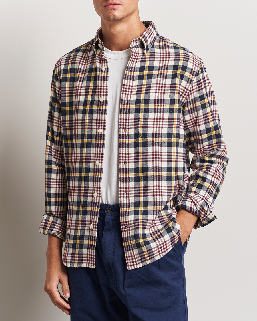 Mies |  | GANT | Regular Flannel Plaid Shirt Cream