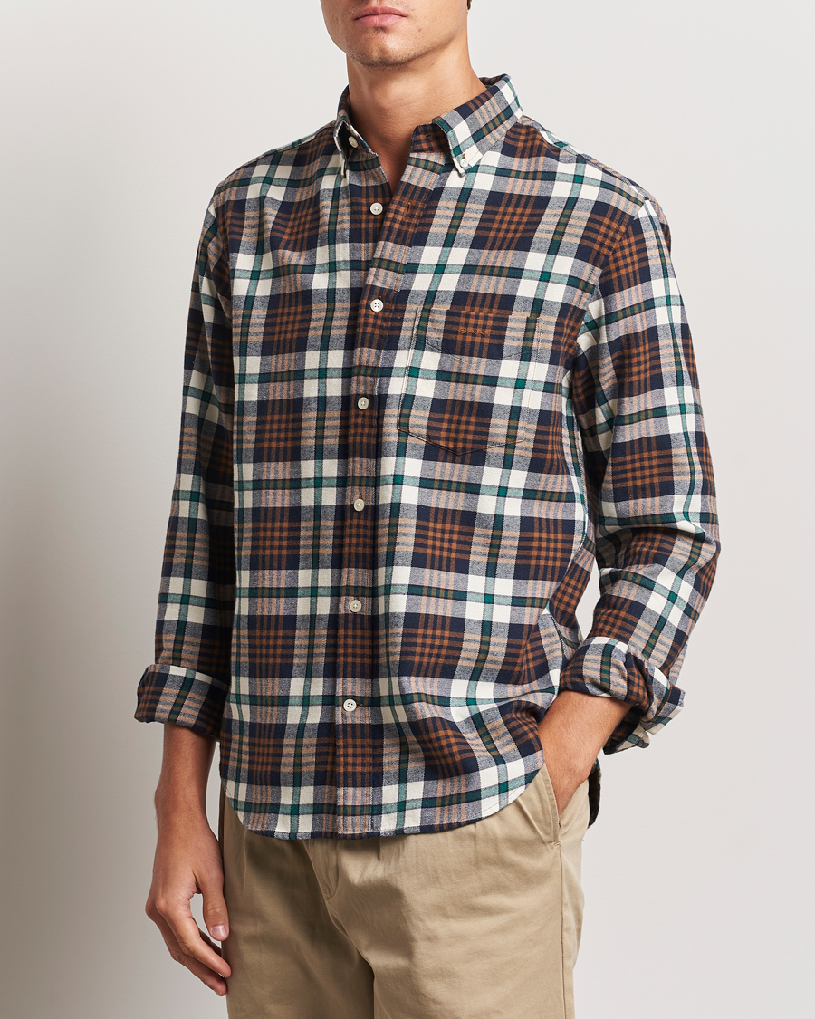 Mies |  | GANT | Regular Flannel Plaid Shirt Cacao Brown