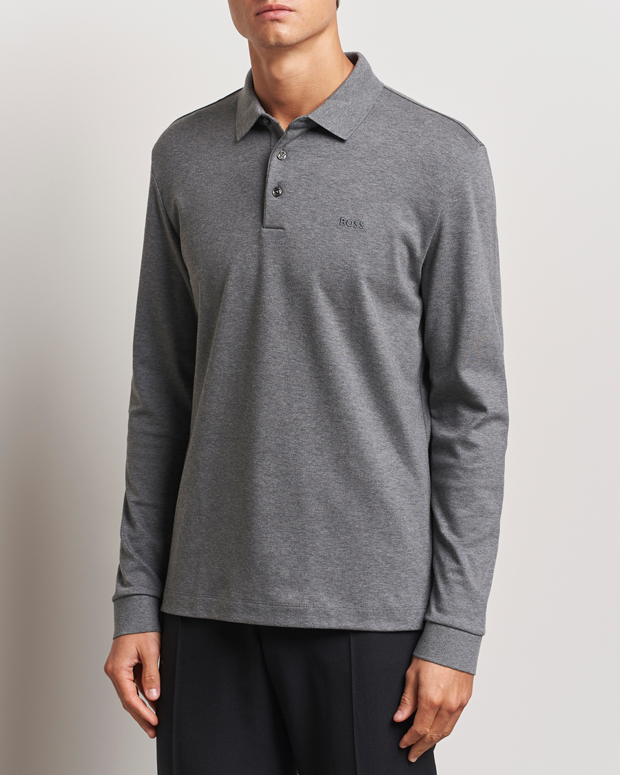 Mies | Pikeet | BOSS BLACK | Pado Mercerized Long Sleeve Polo Medium Grey