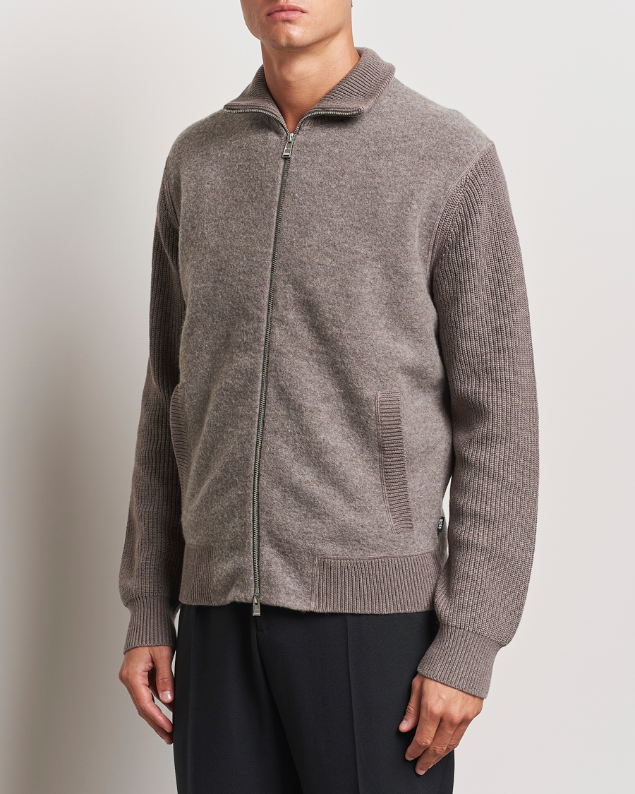 Mies |  | BOSS BLACK | Emeraviglio Wool/Cotton Full Zip Dark Beige