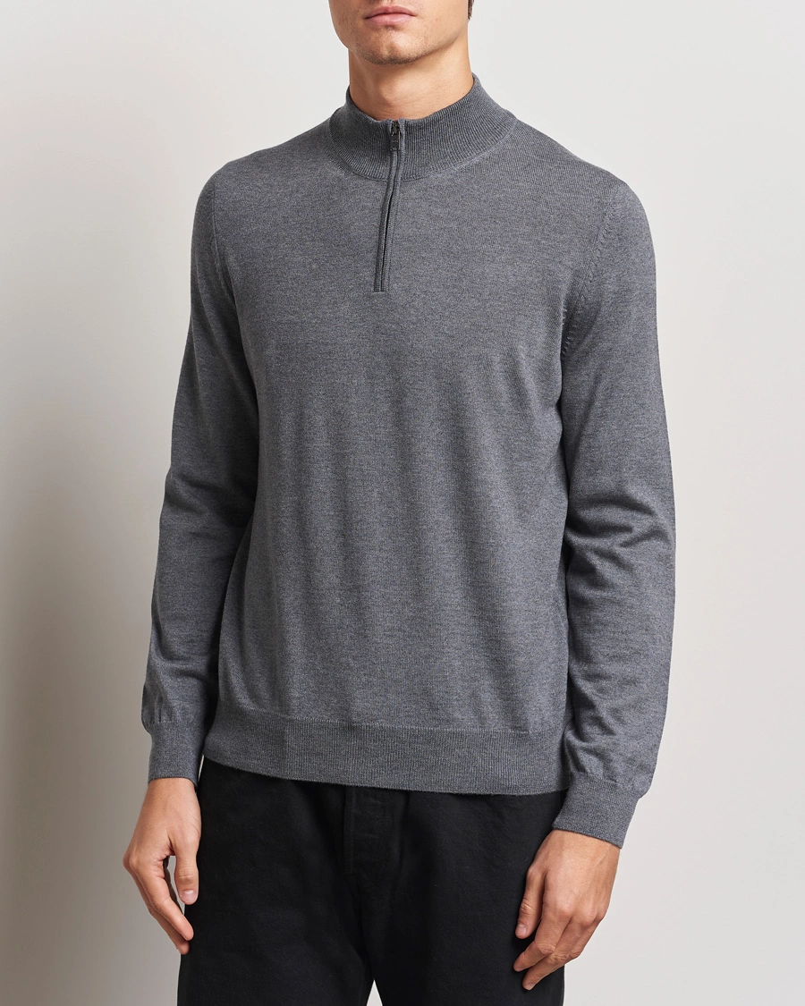 Mies |  | BOSS BLACK | Ebenji Merino Knitted Half Zip Medium Grey