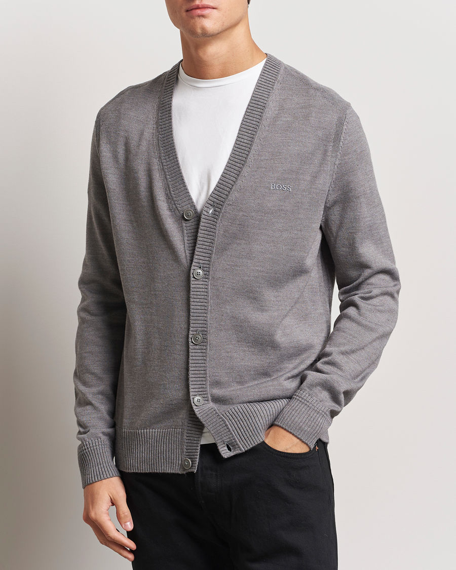 Mies |  | BOSS ORANGE | Avac Wool Knitted Cardigan Light Grey