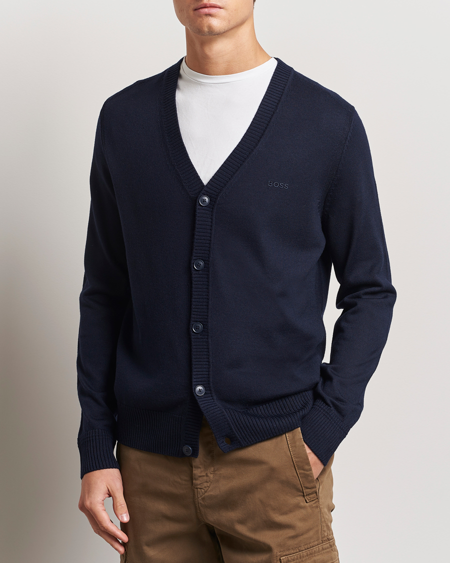 Mies |  | BOSS ORANGE | Avac Wool Knitted Cardigan Dark Blue