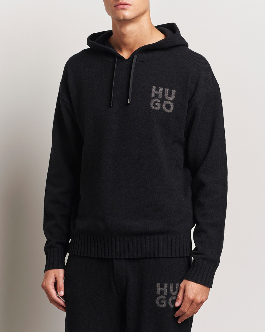 Mies |  | HUGO | San Henry Wool Knitted Hoodie Black