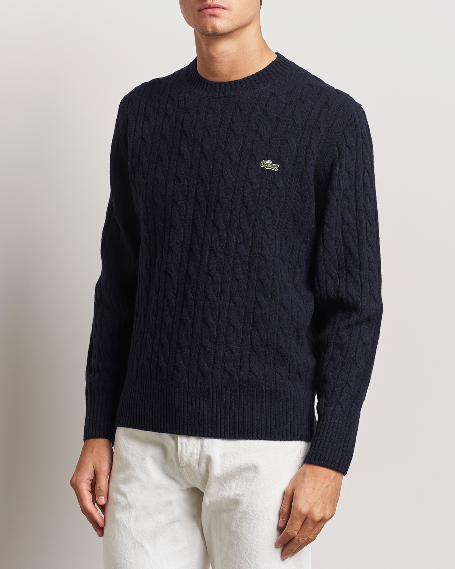 Mies |  | Lacoste | Carded Wool Cable Crew Neck Navy