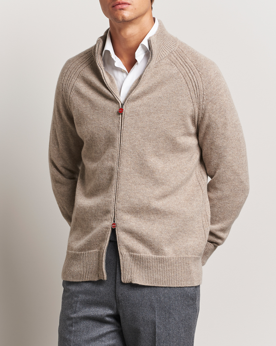 Mies |  | Kiton | Cashmere Raglan Full Zip Beige