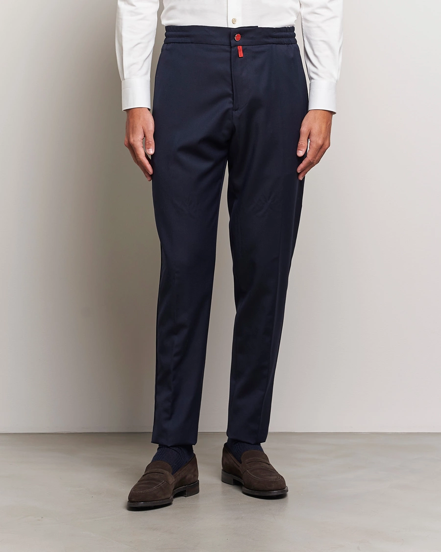 Mies |  | Kiton | Wool Stretch Drawstring Trousers Navy