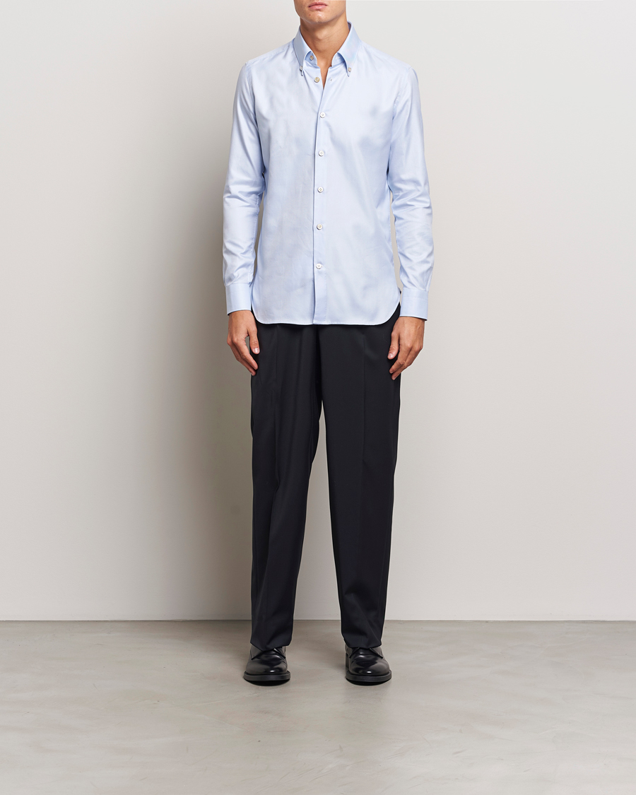 Mies |  | Kiton | Slim Fit Button Down Oxford Shirt Light Blue