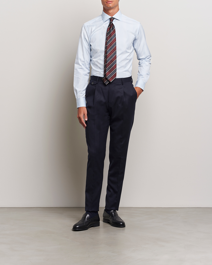 Mies | Luxury Brands | Brioni | Slim Fit Striped Dress Shirt Light Blue