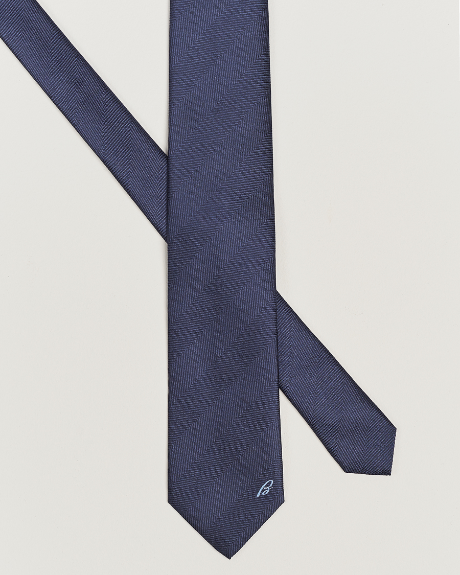 Mies |  | Brioni | Herringbone Silk Tie Navy