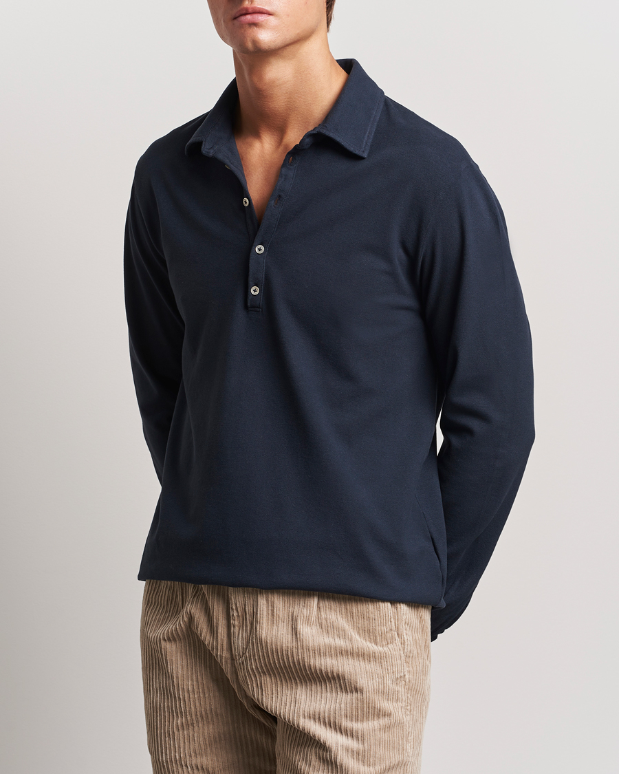 Mies |  | Massimo Alba | Ischia Cotton/Cashmere Long Sleeve Polo Navy