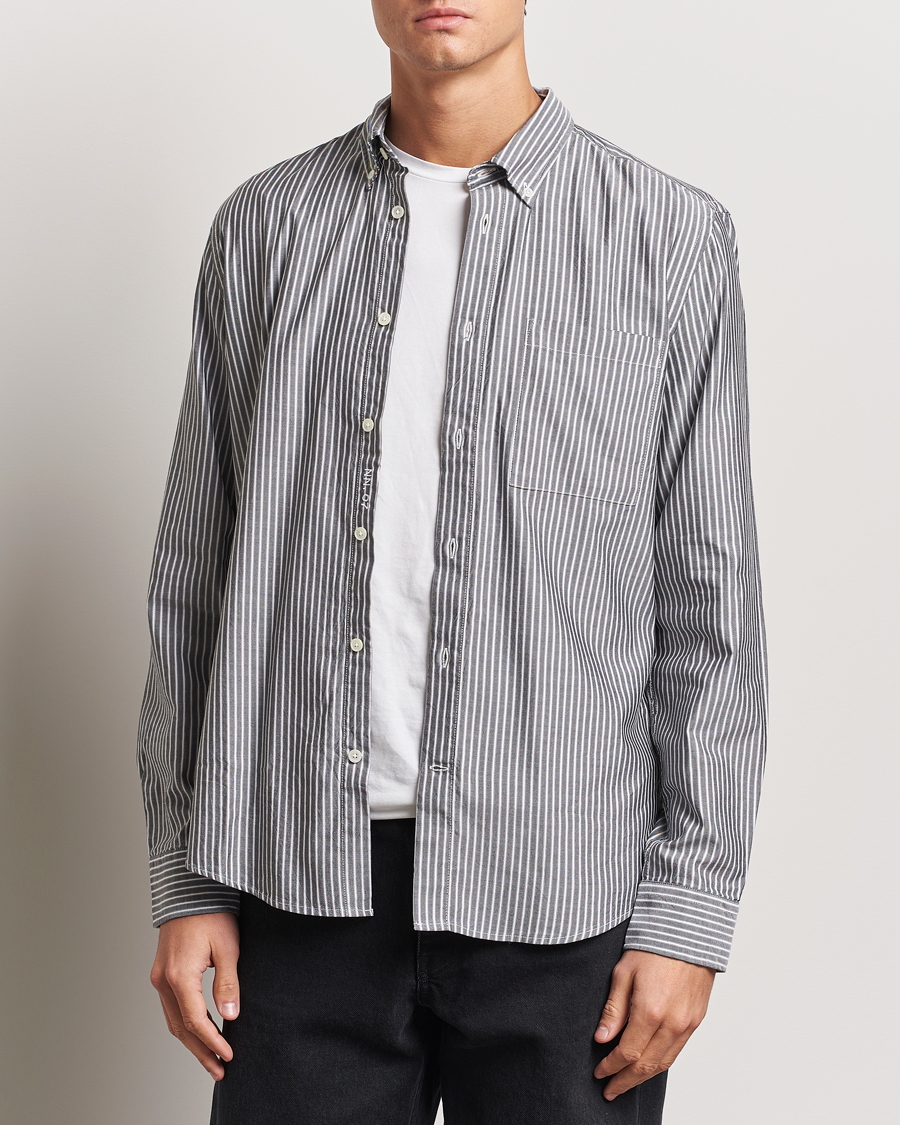 Mies |  | NN07 | Arne Tencel Striped Shirt Black/White