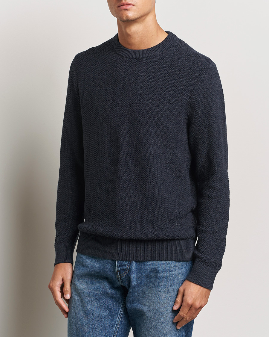 Mies |  | NN07 | Pete Cotton Knitted Crew Neck Navy Melange