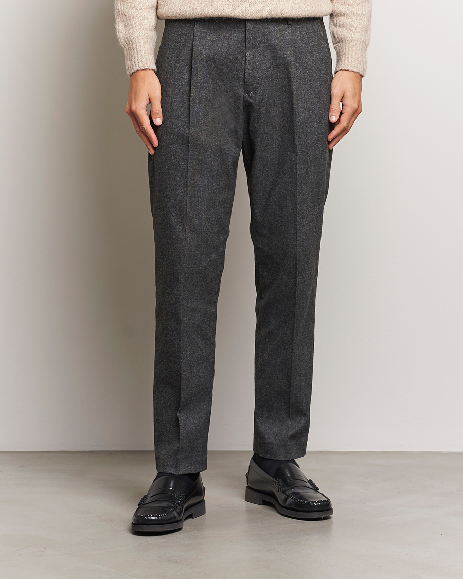 Mies |  | NN07 | Bill Pleated Brushed Cotton Trousers Black Melange