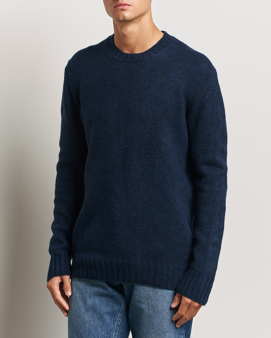 Mies |  | NN07 | Lee Brushed Wool Crew Neck Navy Blue