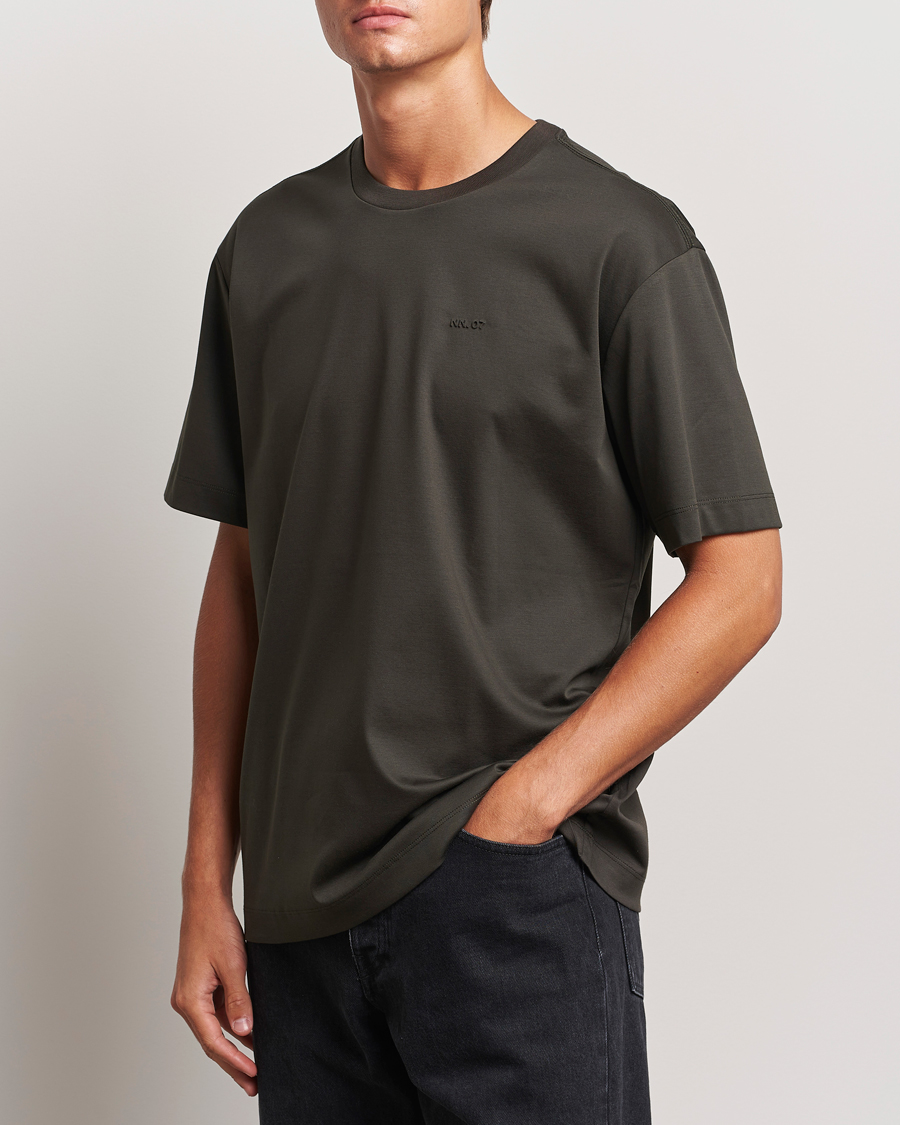 Mies |  | NN07 | Nat Logo Mercerized Crew Neck T-Shirt Dark Army