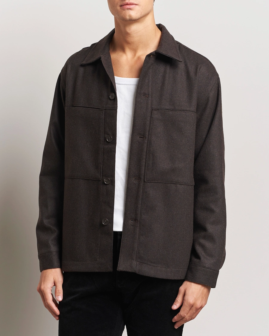 Mies |  | NN07 | Isak Wool Overshirt Dark Brown