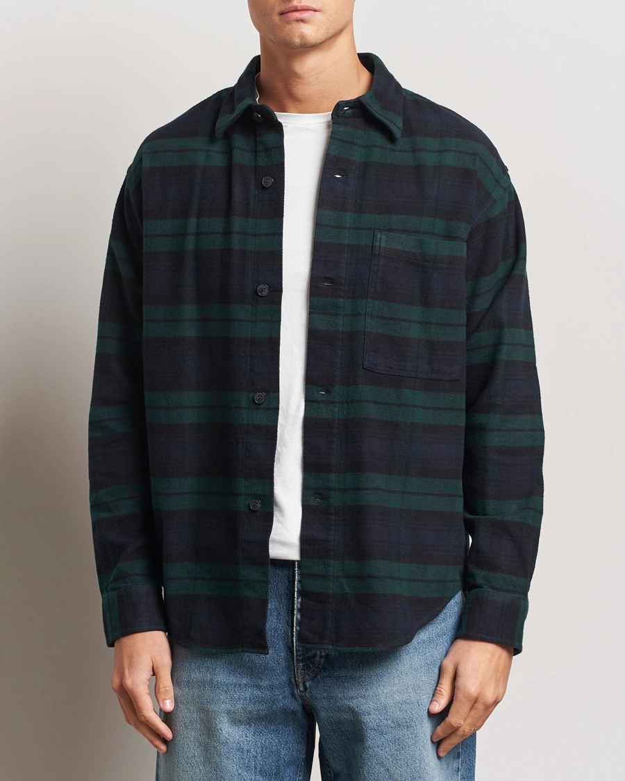 Mies |  | NN07 | Adwin Checked Flannel Overshirt Green/Blue