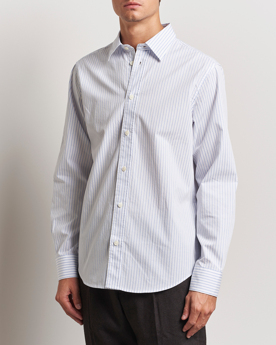 Mies |  | NN07 | Colby Poplin Striped Shirt White/Blue