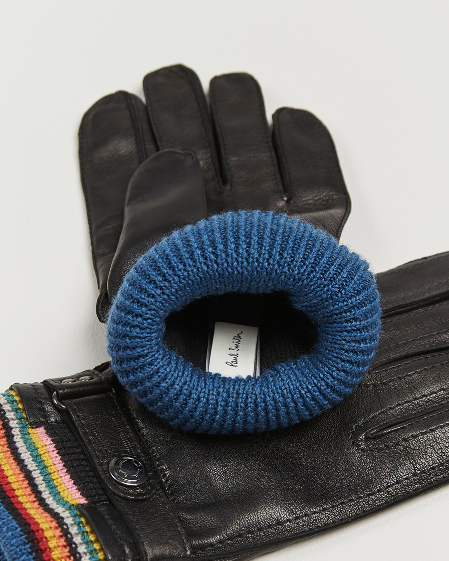 Mies |  | Paul Smith | Signature Stripe Cuff Leather Glove Black