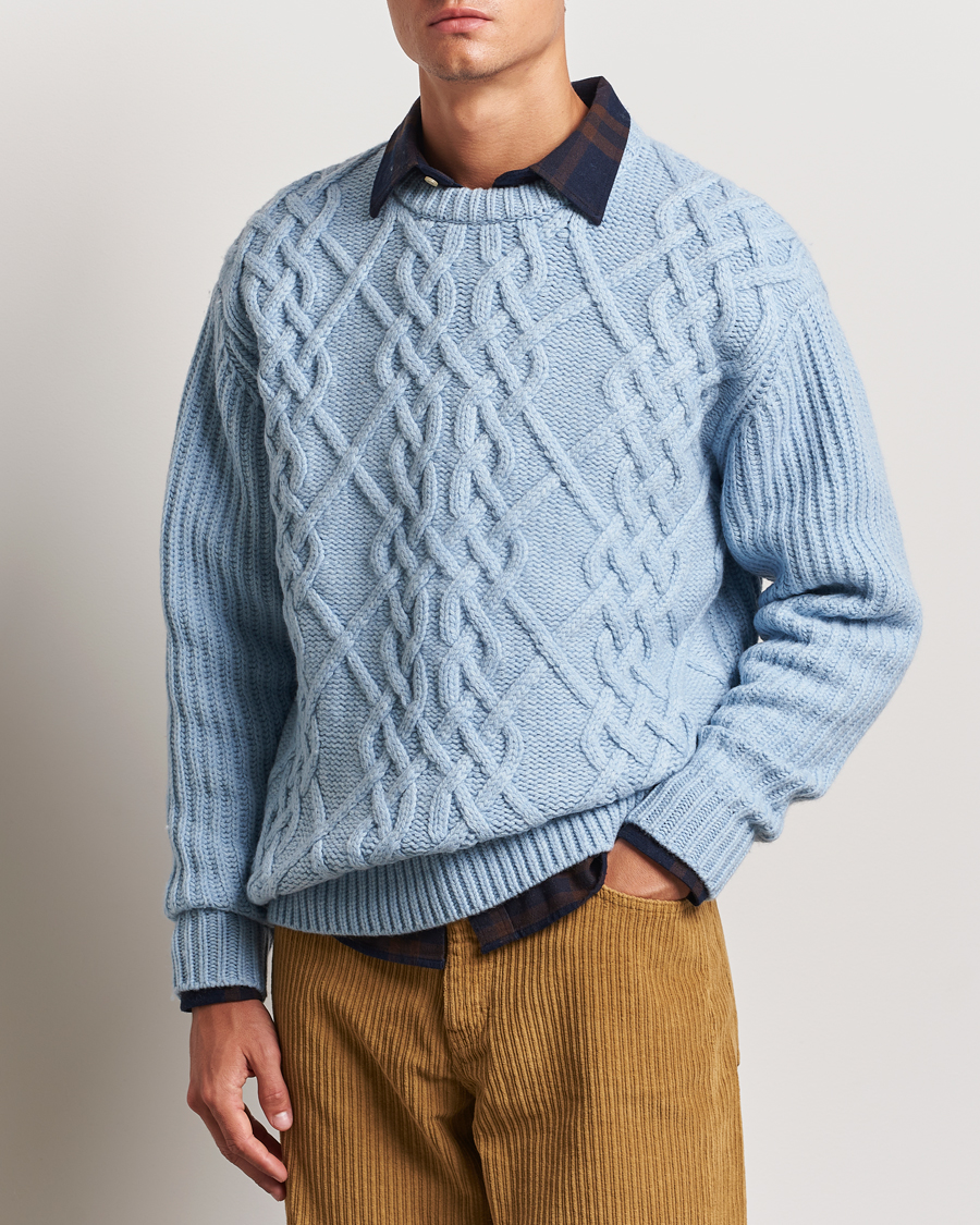 Mies |  | Drôle de Monsieur | Heavy Cable Knit Pullover Light Blue