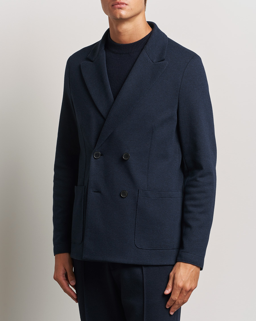 Mies | Business & Beyond - Casual | Harris Wharf London | Double Breasted Peak Lapel Jersey Blazer Navy Twill