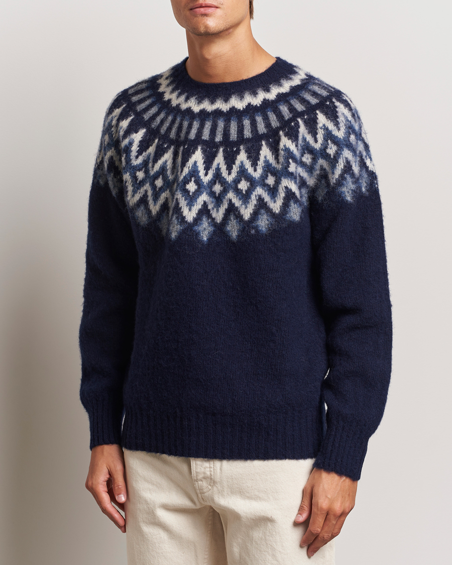 Mies |  | Howlin\' | Brushed Wool Fair Isle Crew Sweater Denim