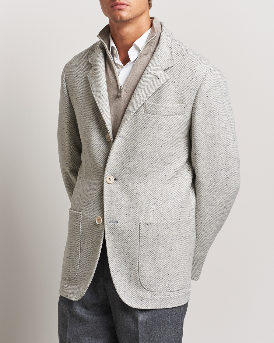 Mies | Luxury Classics | Brunello Cucinelli | Cashmere Herringbone City Jacket Pearl Grey