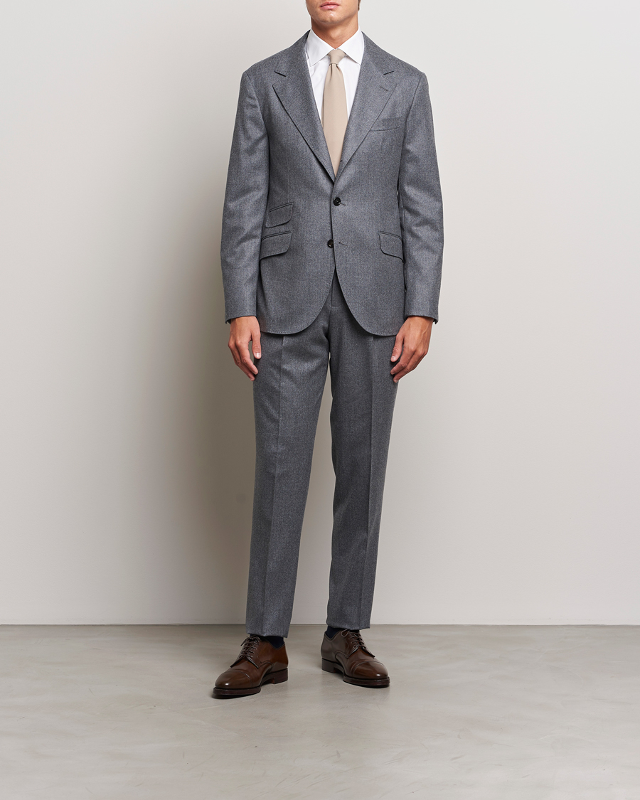 Mies |  | Brunello Cucinelli | Single Breasted Flannel Suit Grey Melange