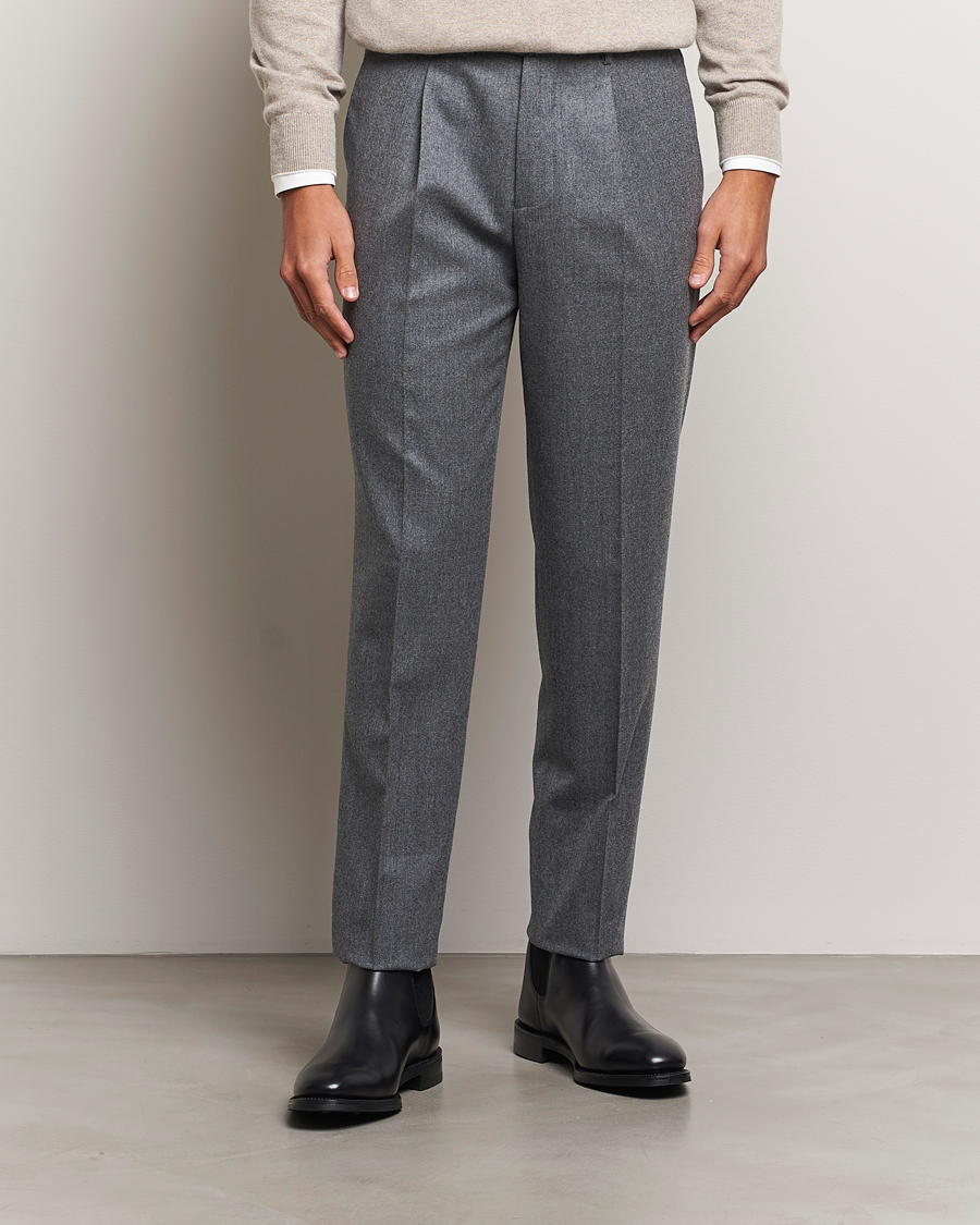 Mies |  | Brunello Cucinelli | Slim Fit Pleated Flannel Trousers Grey Melange