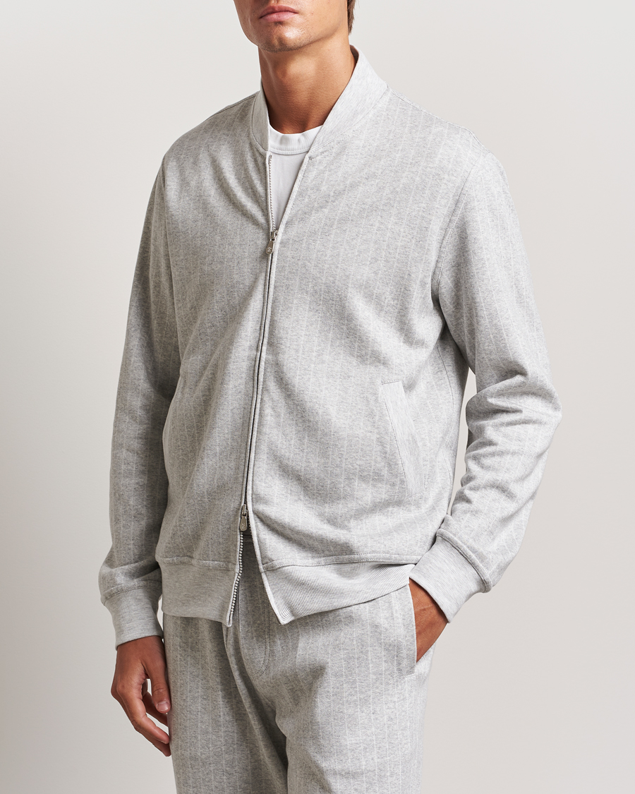 Mies |  | Brunello Cucinelli | Soft Pinstripe Full Zip Sweater Pearl Grey