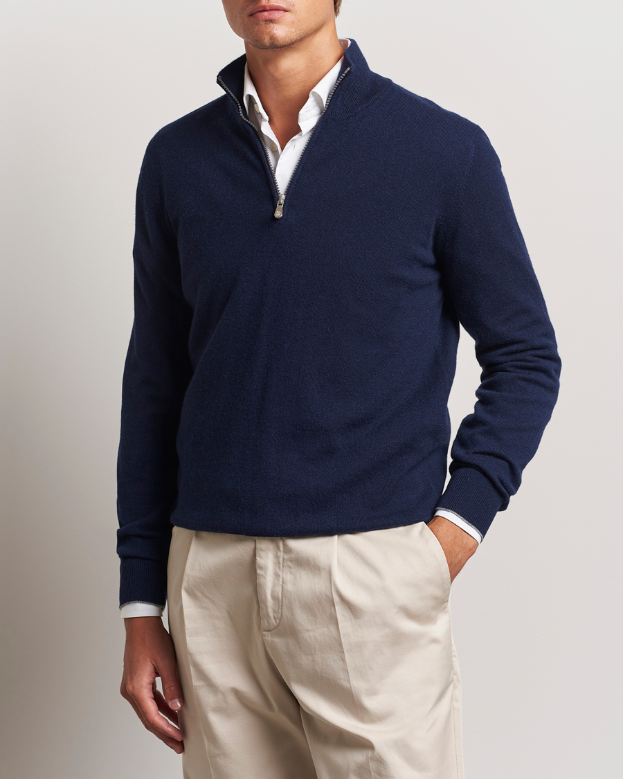 Mies |  | Brunello Cucinelli | 2 Ply Cashmere Half Zip Navy