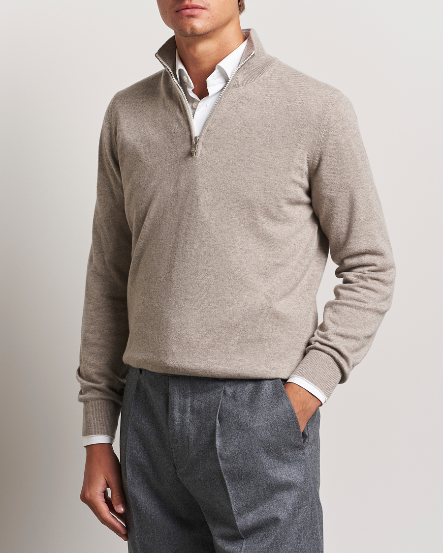 Mies | Half-zip | Brunello Cucinelli | 2 Ply Cashmere Half Zip Beige