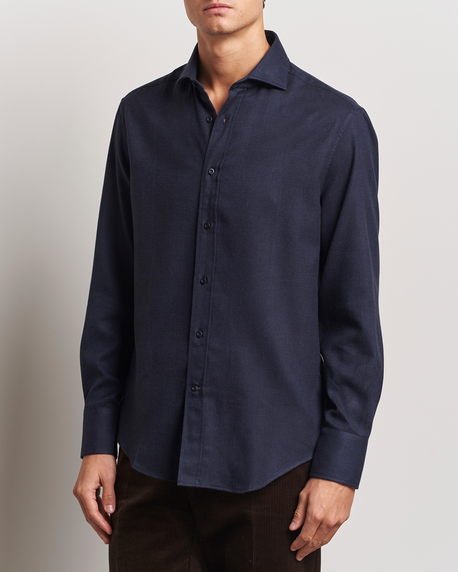 Mies | Arkipuku | Brunello Cucinelli | Slim Fit Soft Flannel Shirt Navy